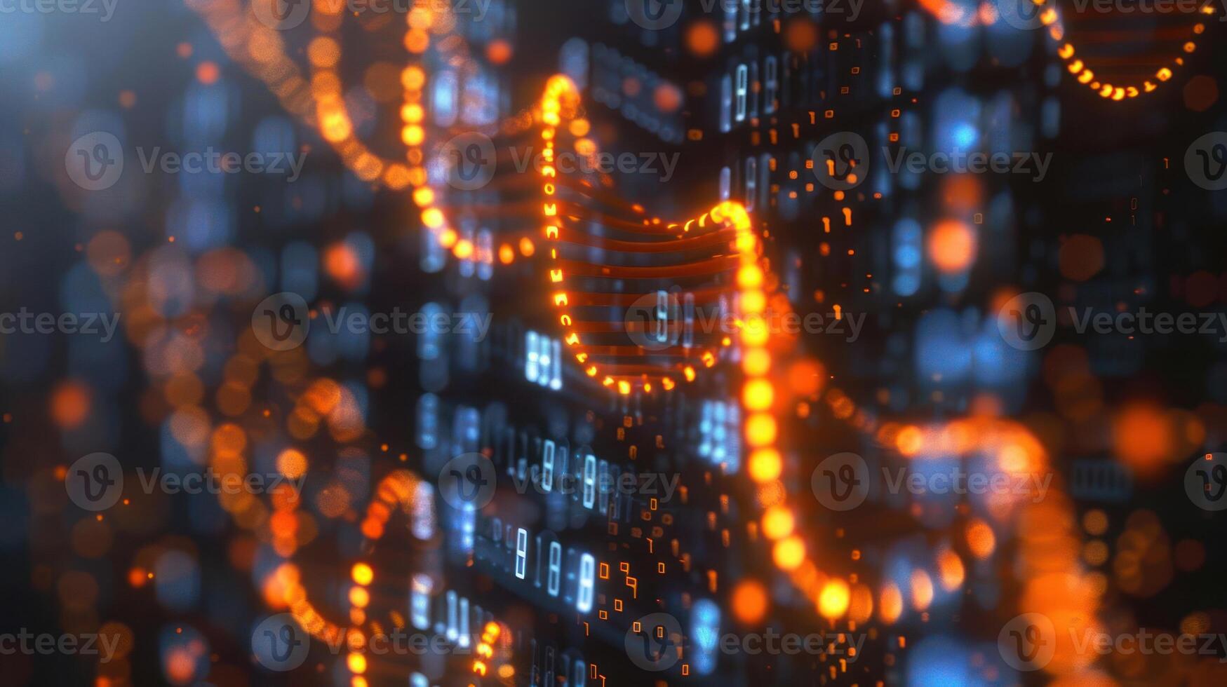Abstract visualization of glowing data waves flowing through a digital landscape with vibrant colors photo