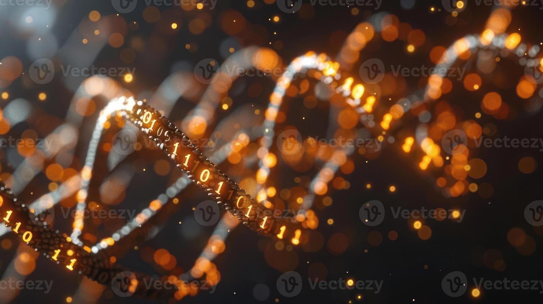 Abstract representation of digital data in a flowing wave pattern with glowing particles photo