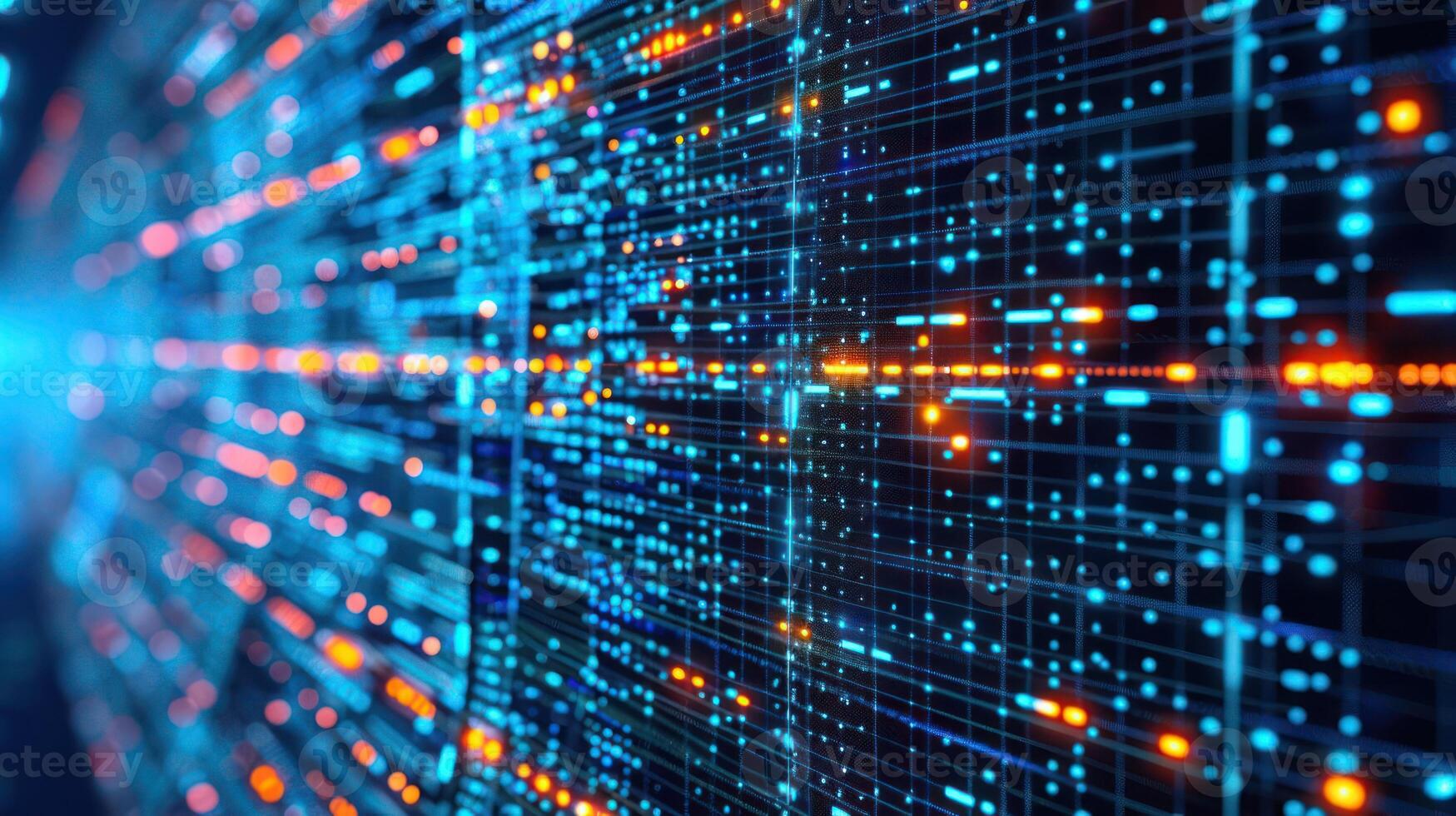 Abstract digital data visualization with vibrant blue and orange lines representing technology trends photo