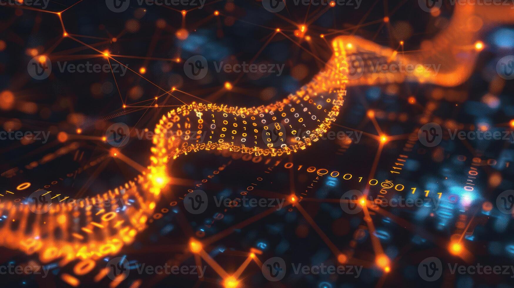 Abstract digital wave with glowing particles, representing data flow in a tech environment photo