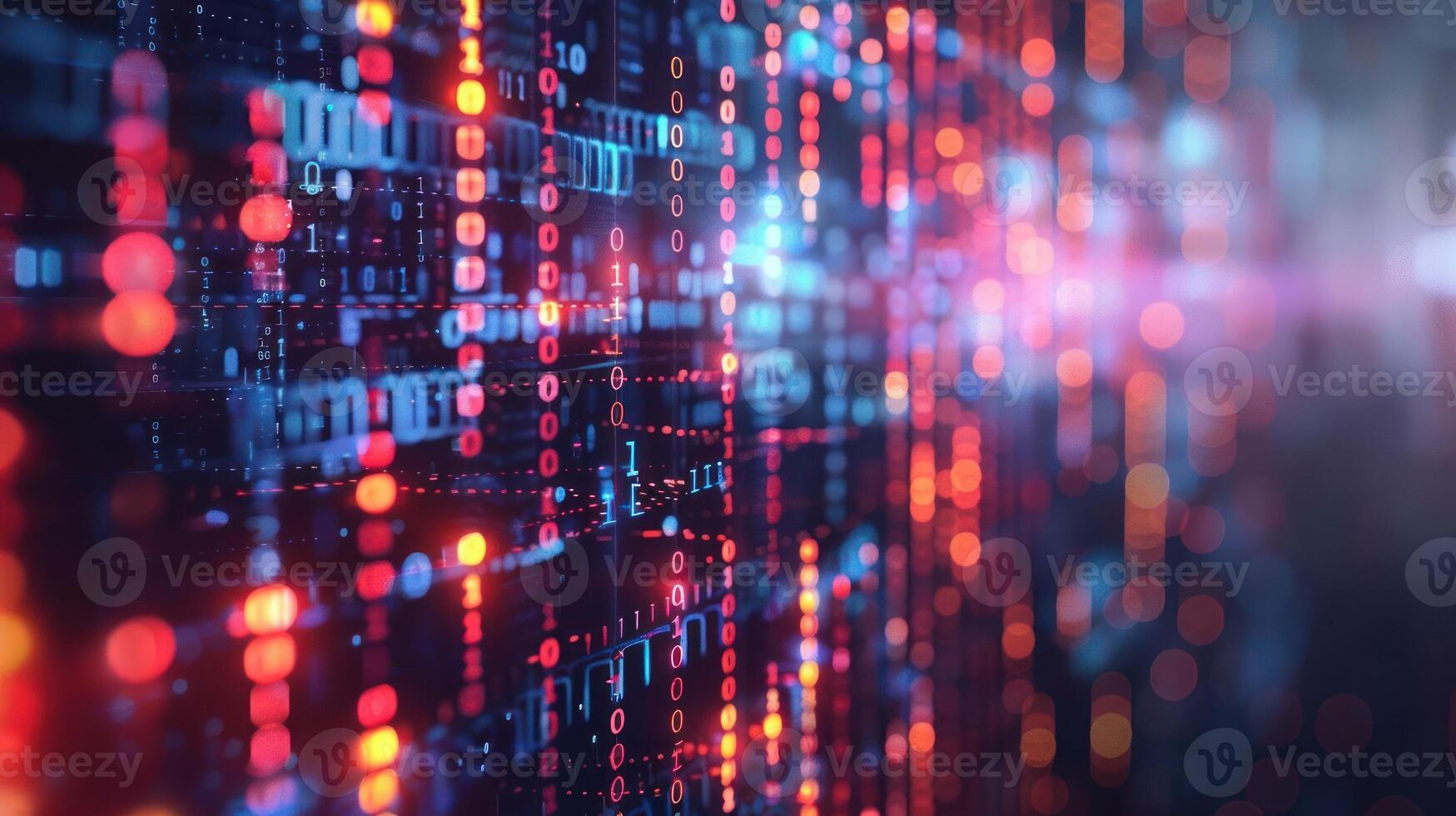 Abstract digital background showcasing vibrant data streams and glowing binary code in a tech environment photo