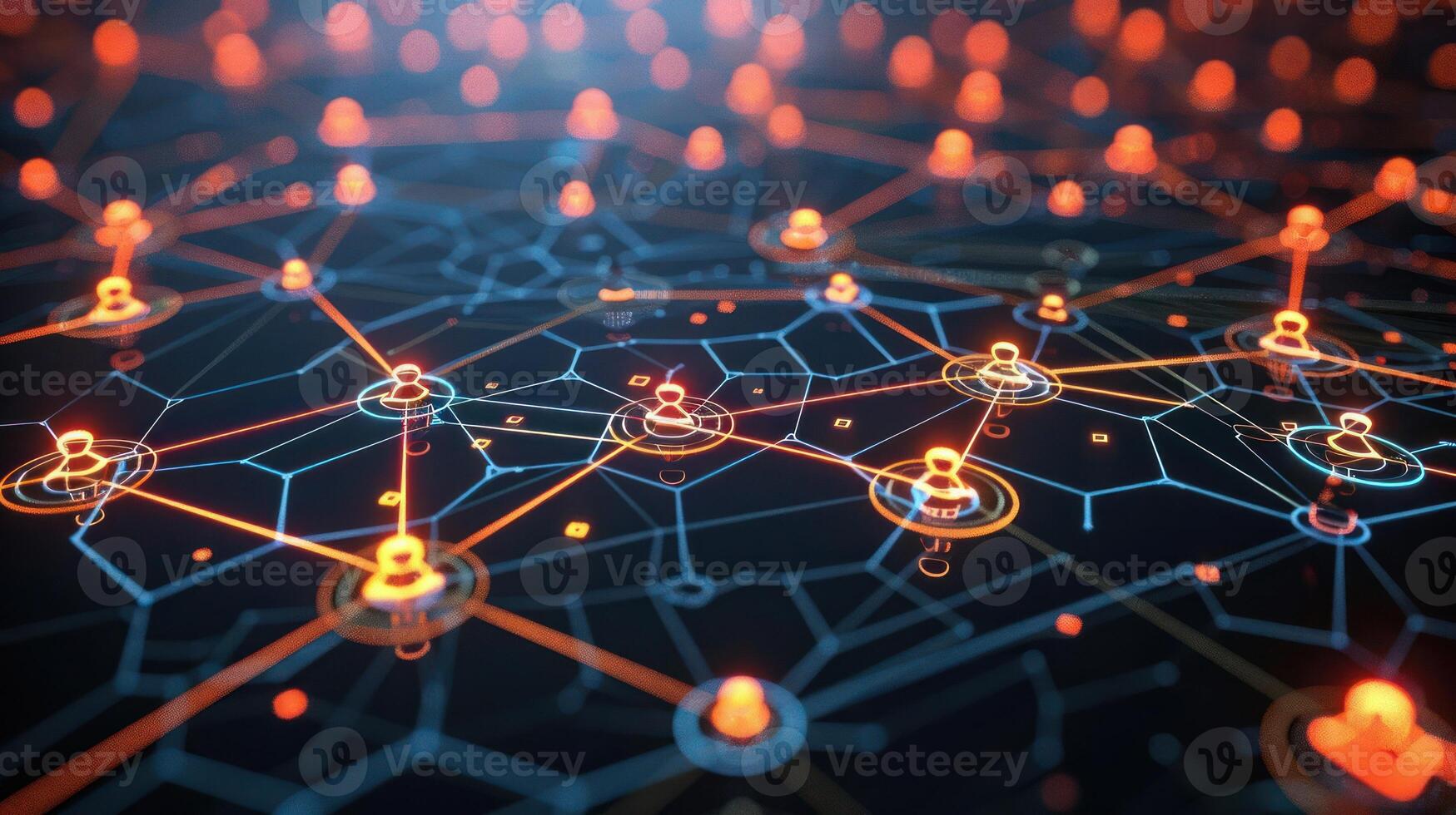 Abstract digital network illustration showcasing interconnected nodes and data flow photo