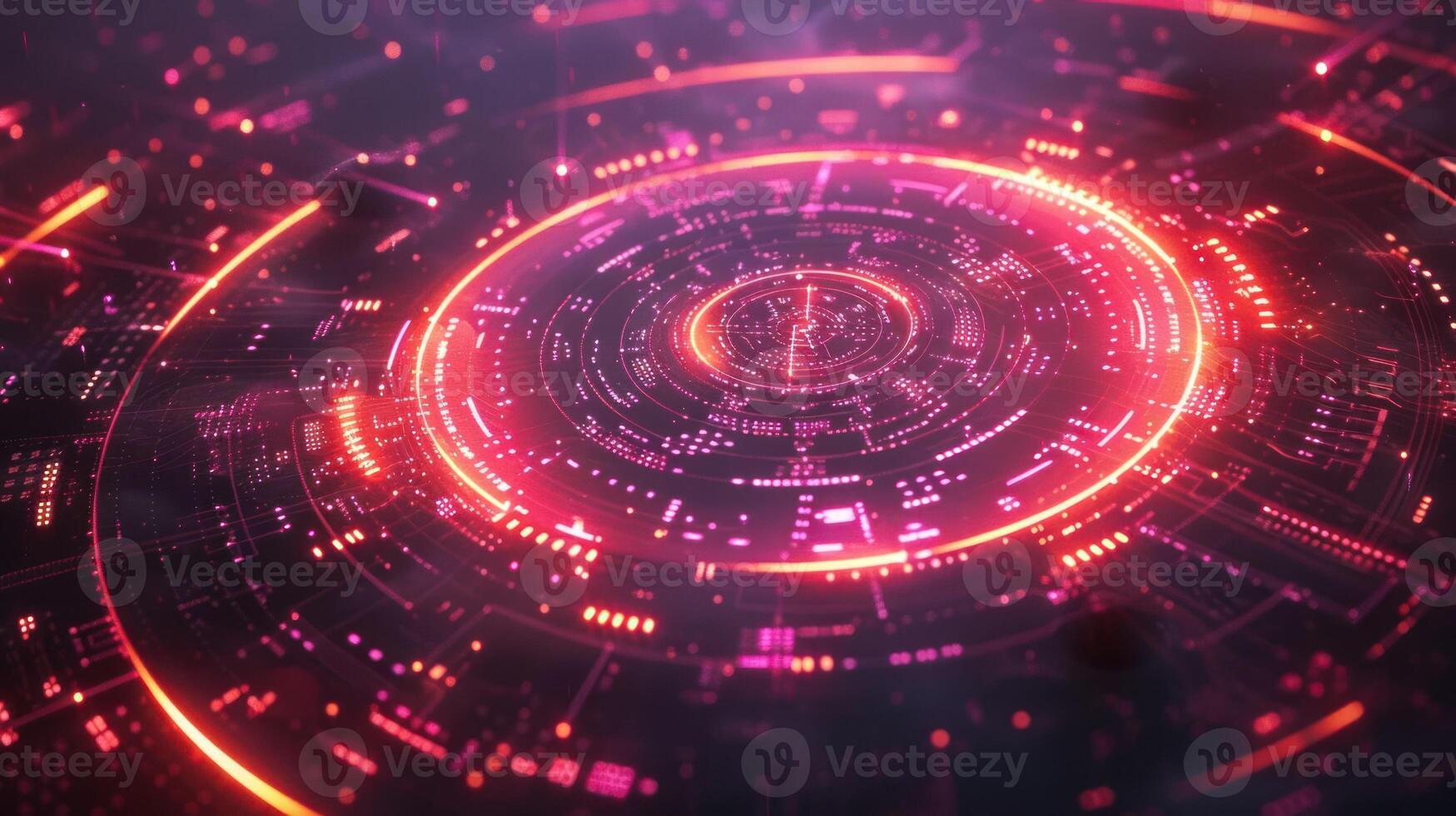 Abstract futuristic digital background with glowing circular patterns and data visualization photo