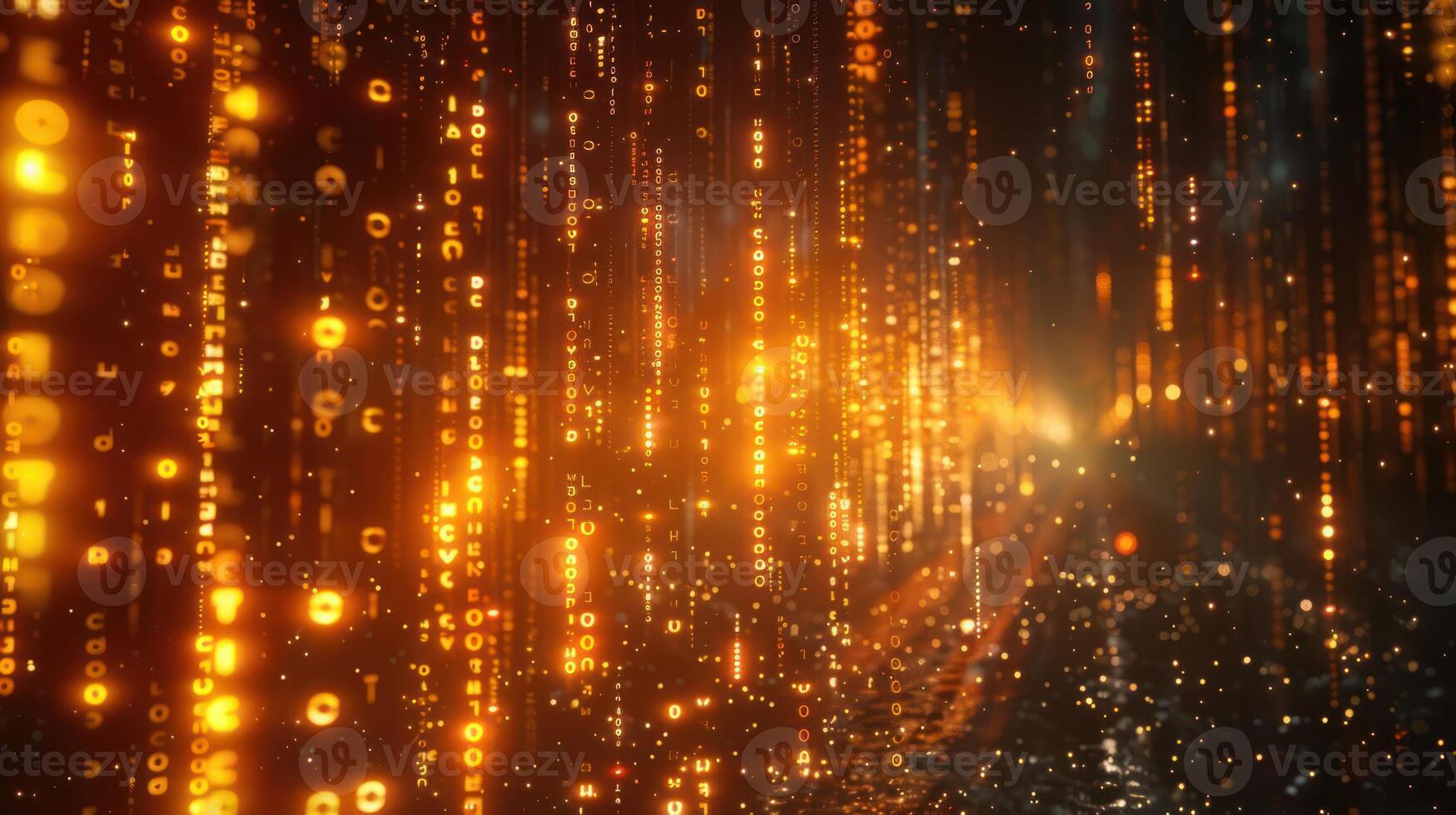 Abstract representation of glowing data streams in a digital environment with warm colors photo