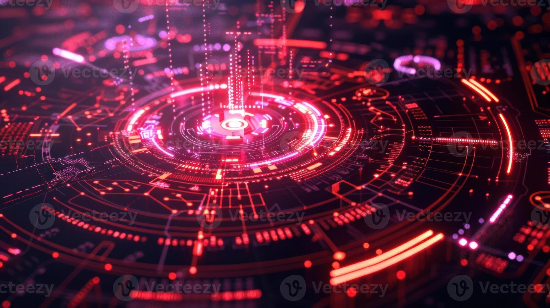 Abstract digital visualization of interconnected data points and glowing circuits in vibrant colors photo
