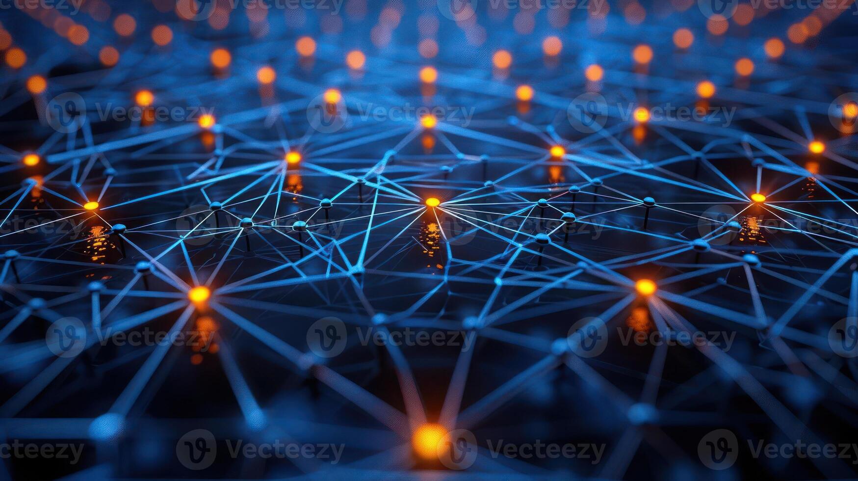 Abstract network of glowing nodes and connections creating a digital landscape photo