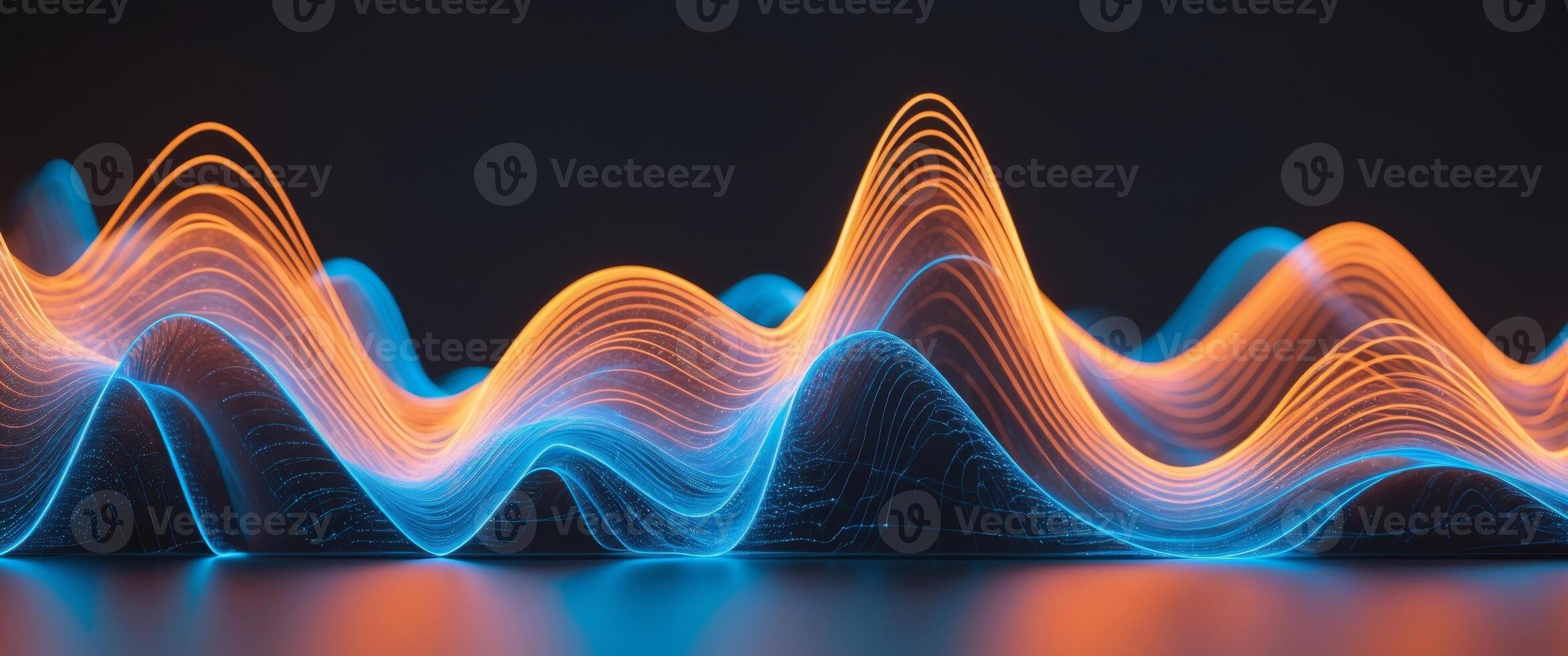 a digital waveform with glowing orange and blue lights photo