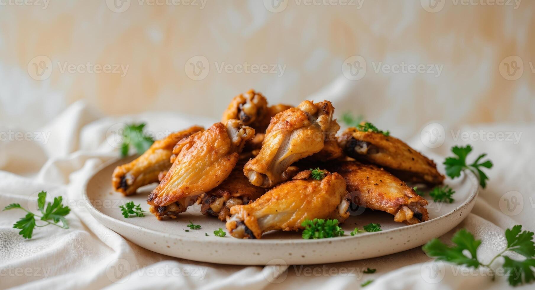 Crispy chicken wings served hot on a plate ready for the next exciting gathering or celebration photo