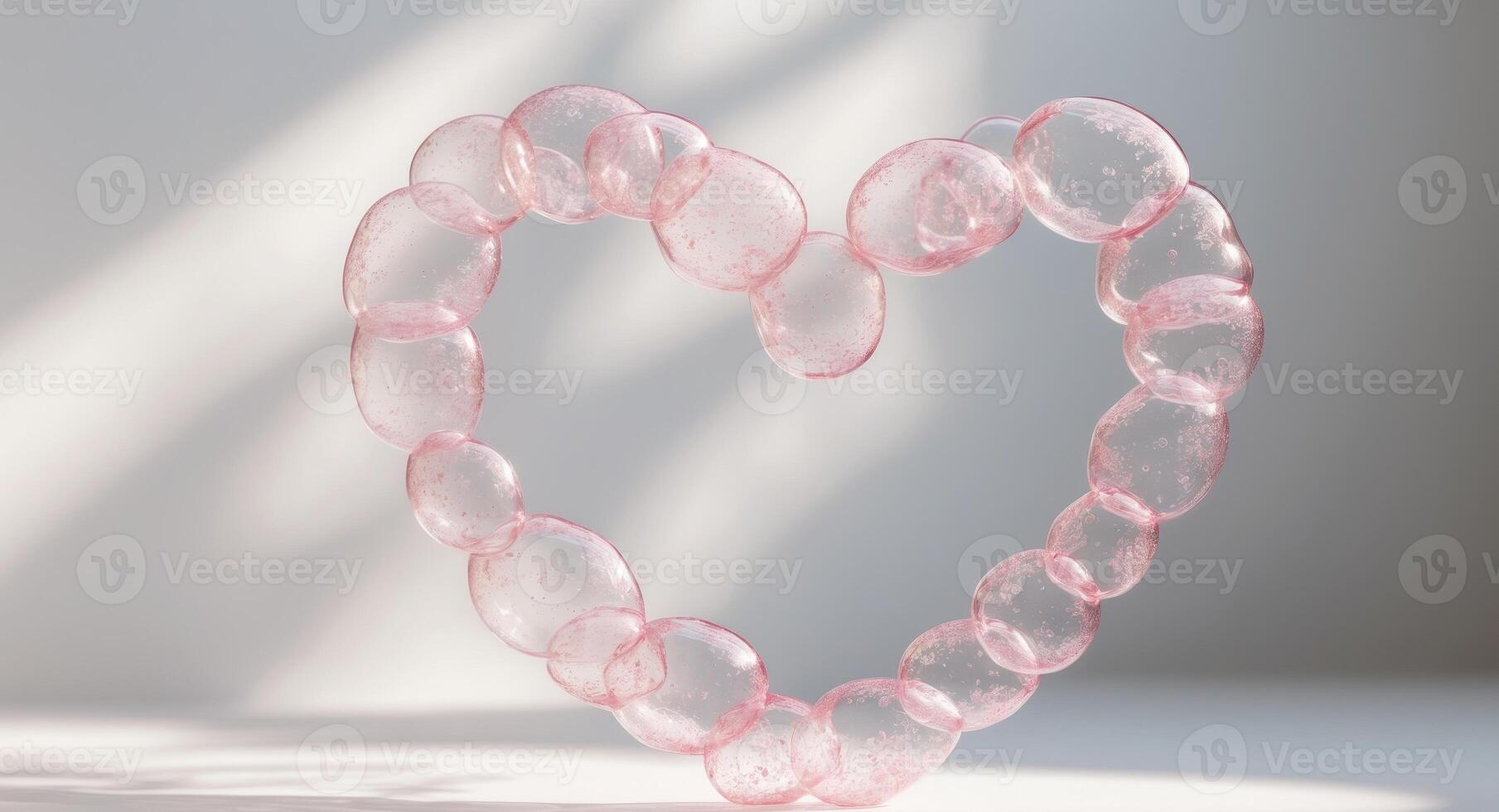 Pink Liquid Bubbles Forming Hearts Shape. photo