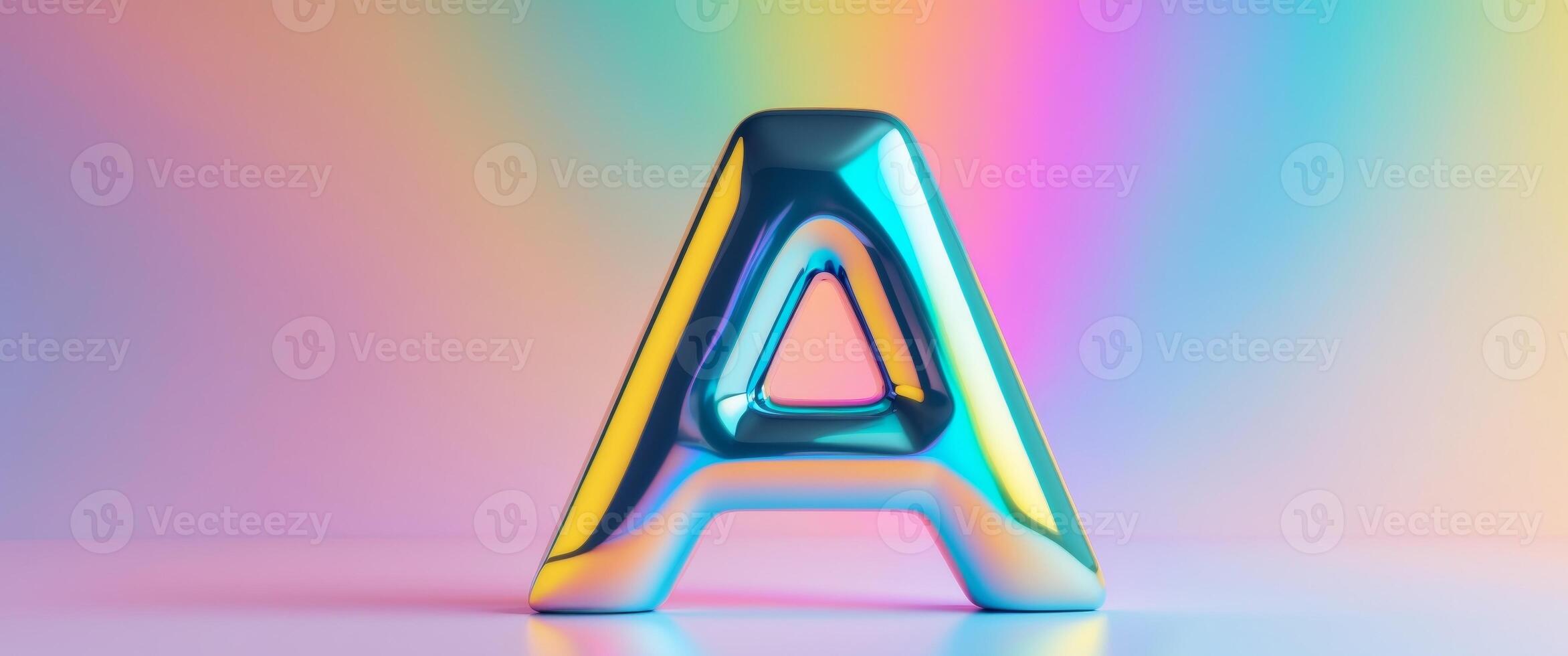 Colorful Abstract Letter A Shiny Sculpture on Gradient Background photo