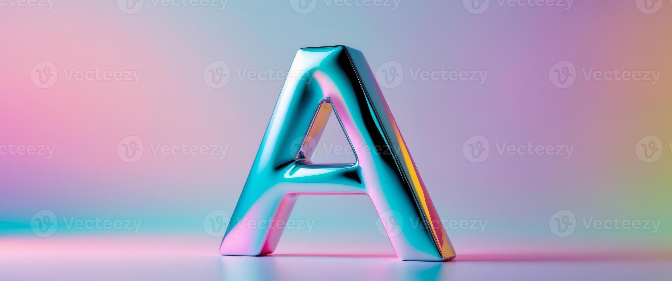 Colorful Abstract Letter A Shiny Sculpture on Gradient Background. photo