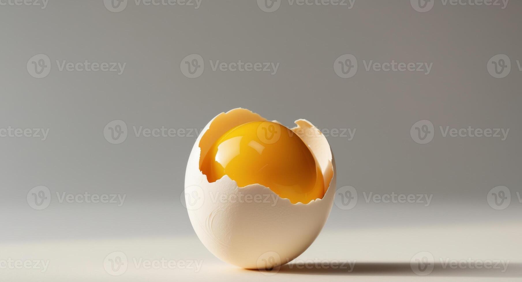Fresh Eggshell with Golden Yellow Yolk and Glossy Texture. photo
