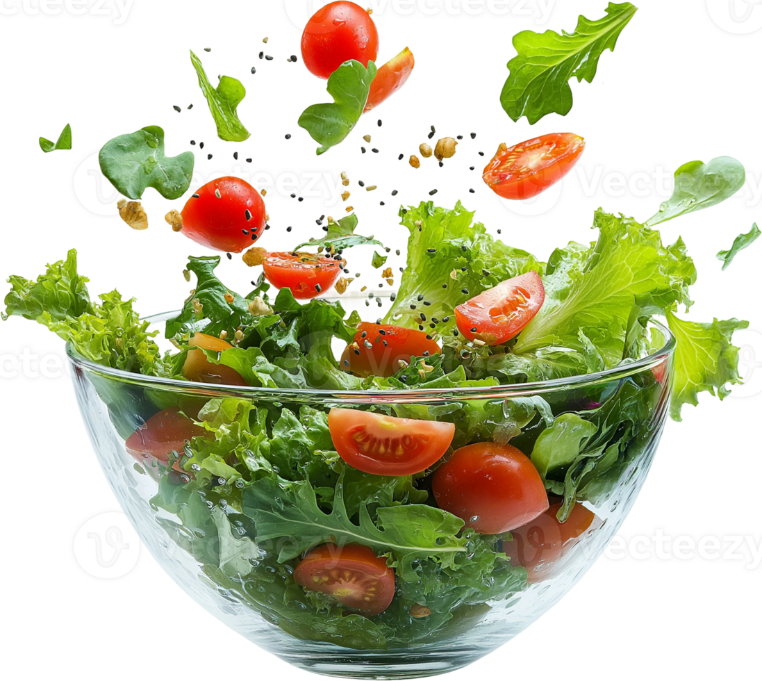 salad with tomatoes and greens in a bowl png