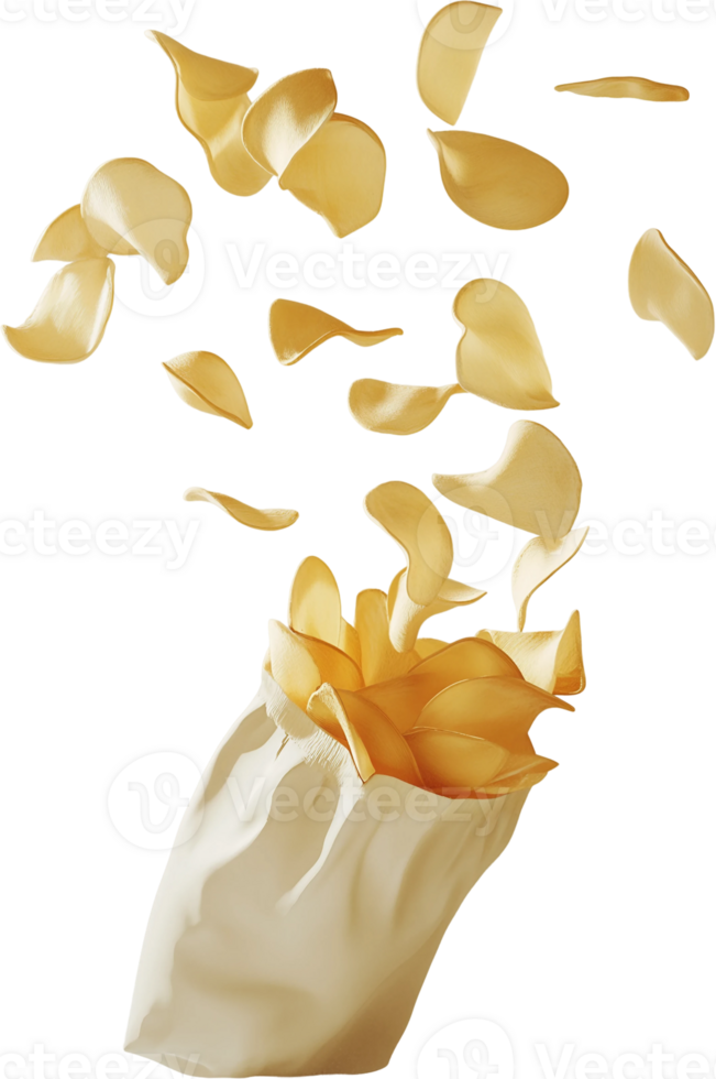 potato chips falling from a bag on a transparent background png