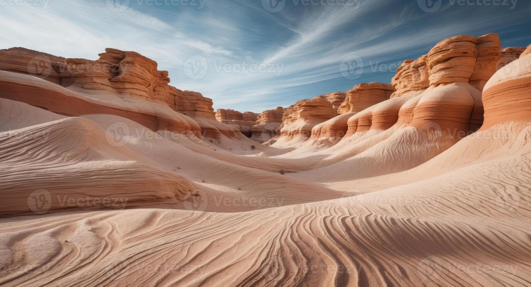 Natural sandstone formations create a stunning abstract texture in a desert landscape. photo
