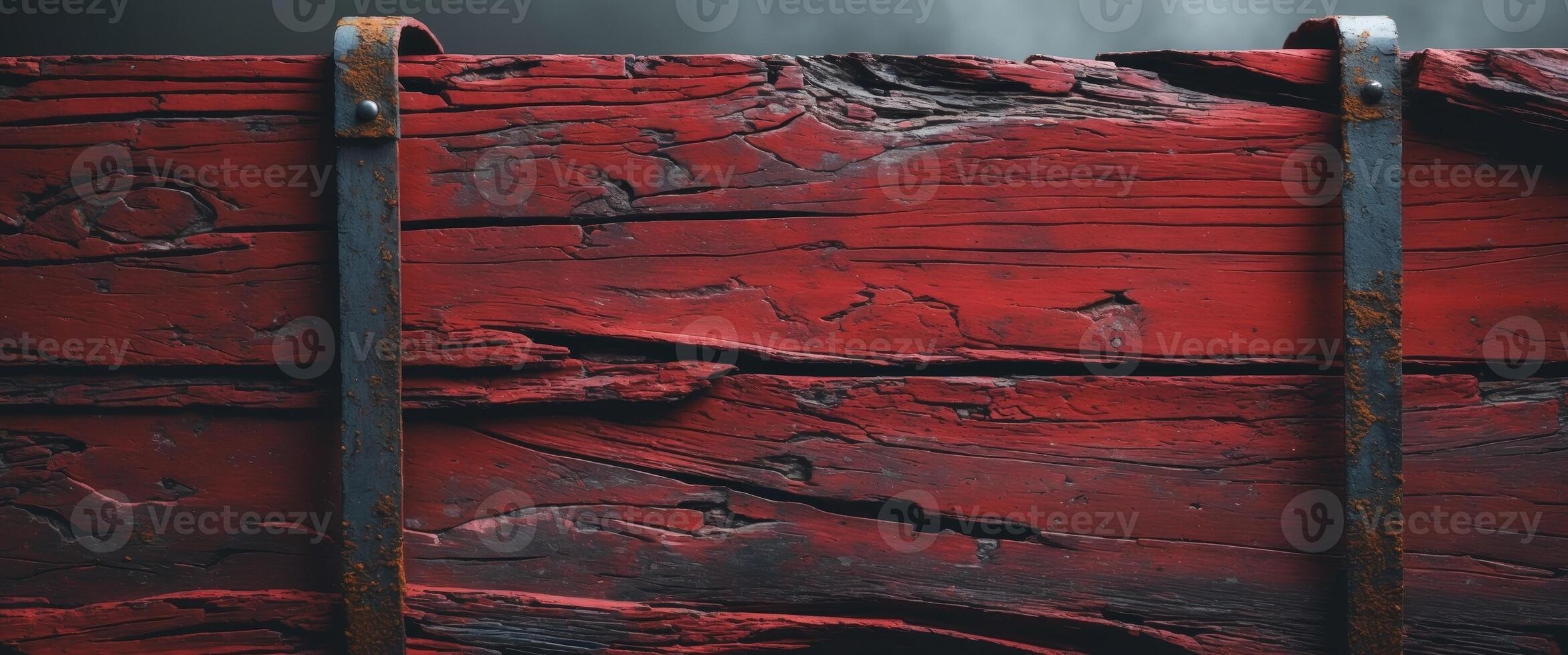 Dark Red Weathered Wooden Texture with Metal Straps Background photo