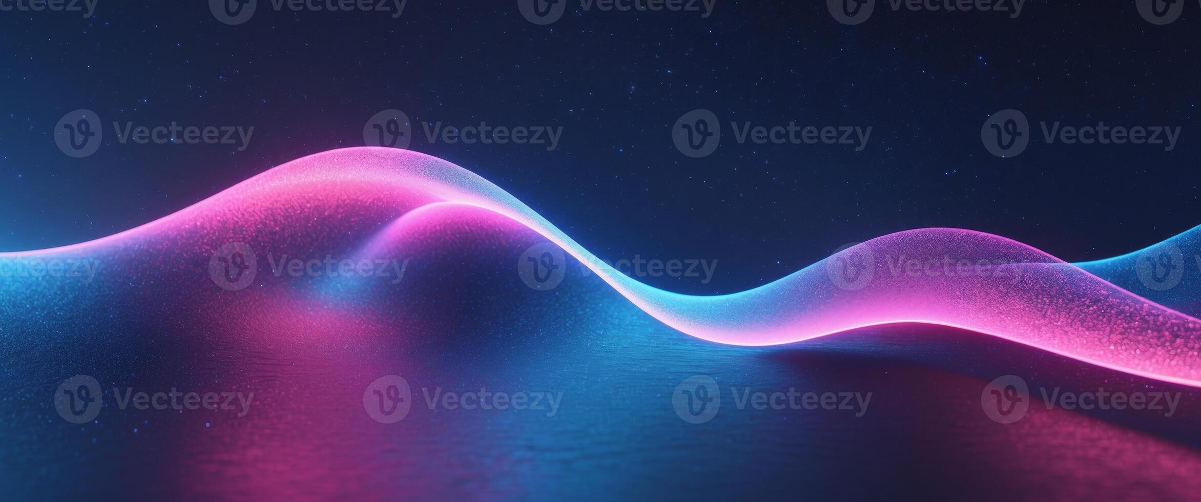 Bright glowing neon wave with smooth futuristic curves and a cosmic particle texture creating a mesmerizing abstract art scene. photo