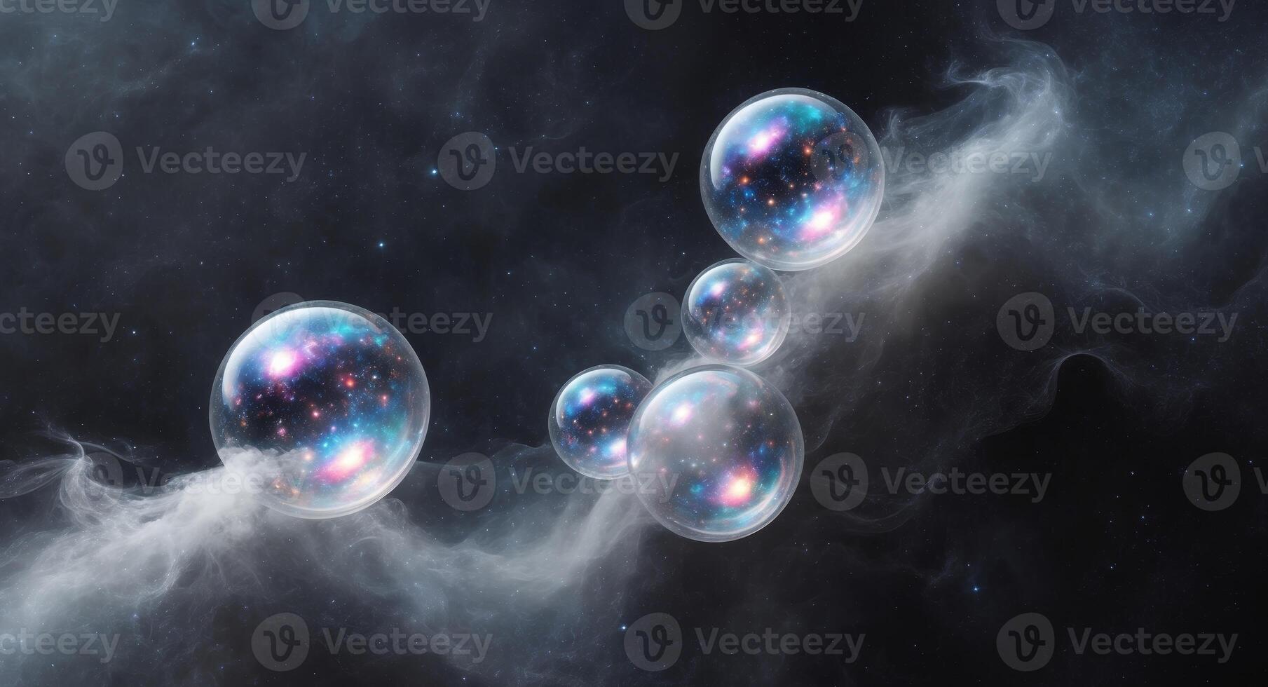 Cosmic bubbles with a galaxy effect floating in a dark atmospheric background photo
