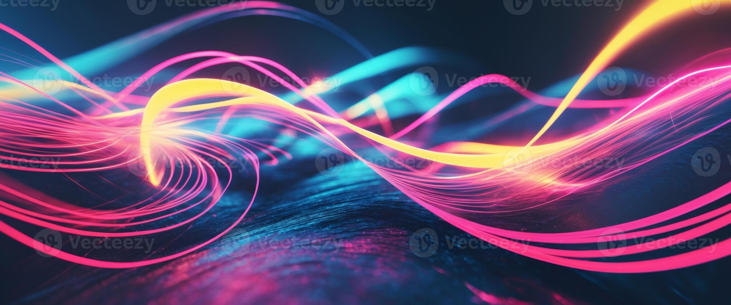 Abstract flowing lines with vibrant colors and light streaks on a dark background. photo