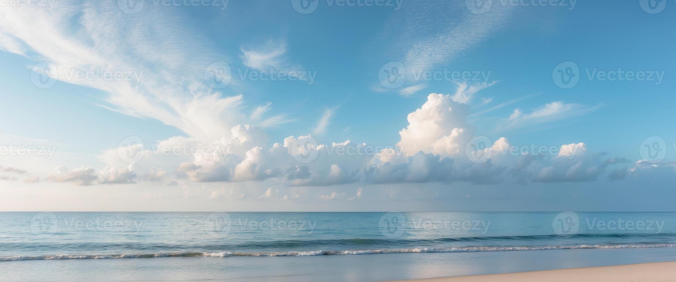beautiful beach with blue sky and white clouds photo
