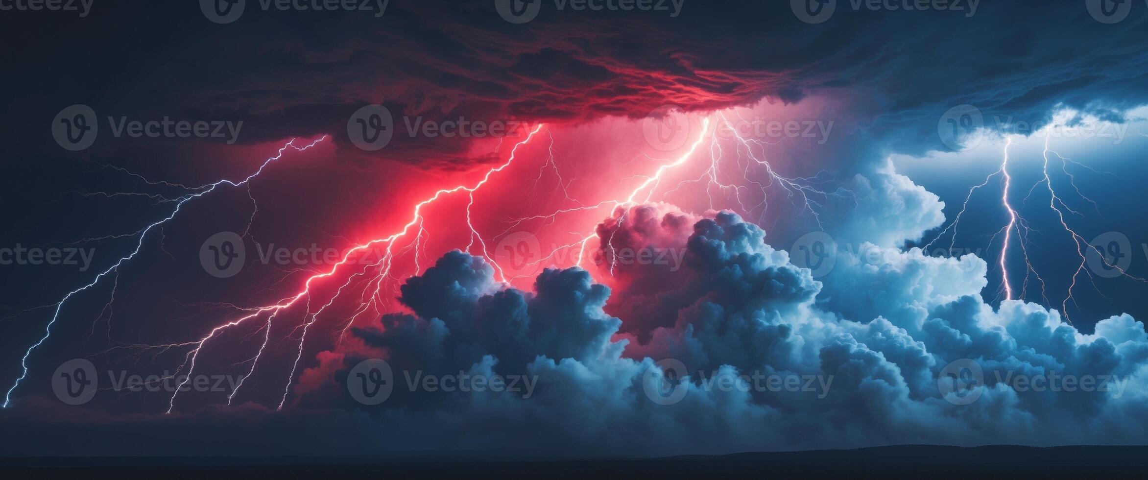Dynamic thunder contrast of blue and red isolate on black background. photo