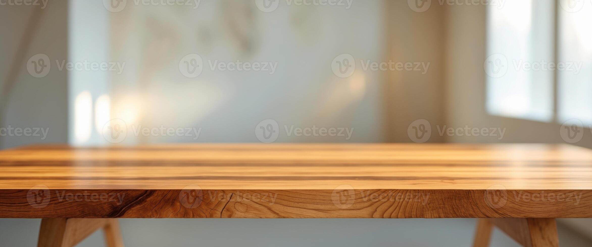 Bright and Warm Wooden Tabletop in Modern Interior Space photo