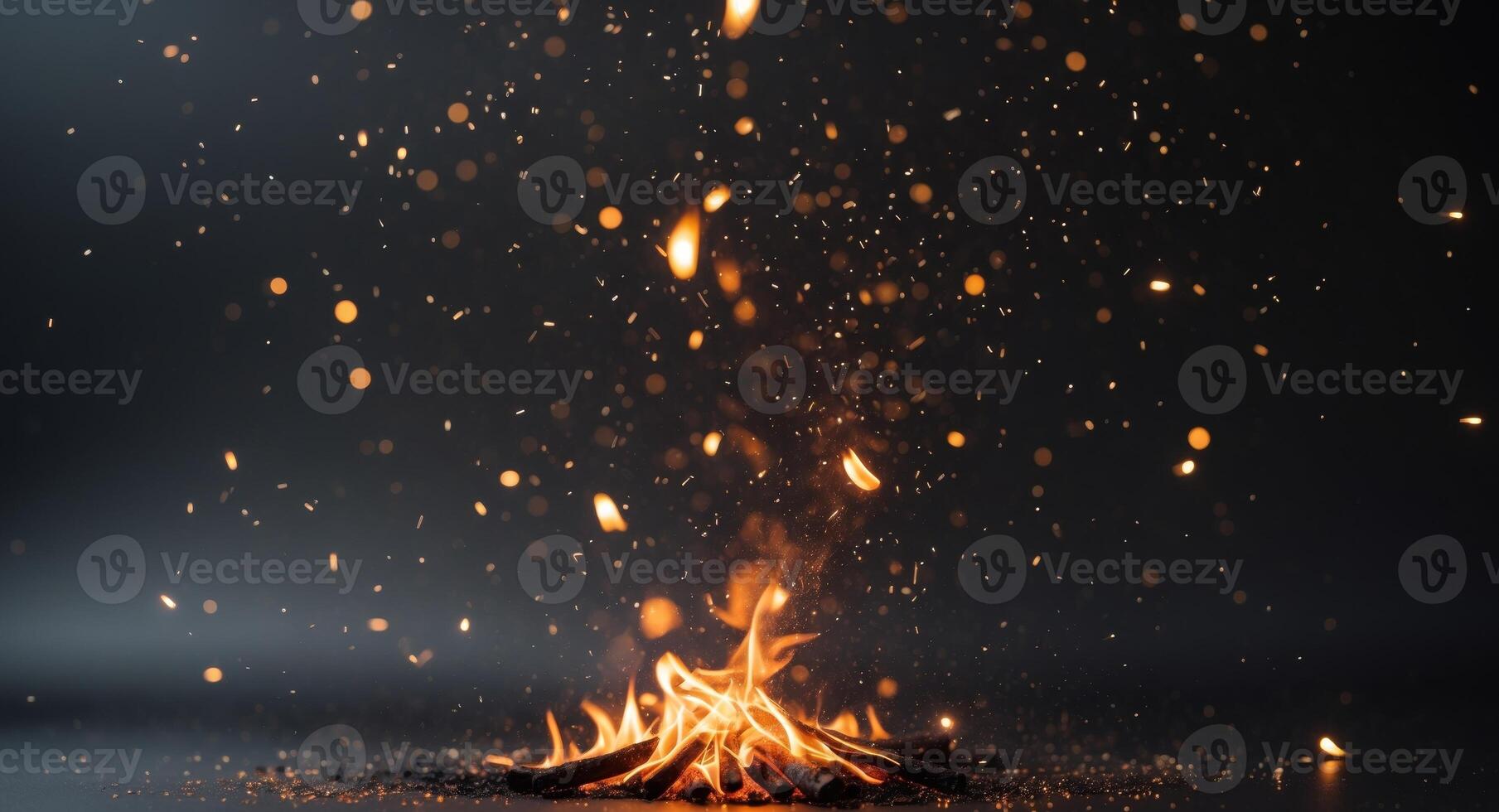 Glowing Embers and Fire Sparks on Dark Background Abstract Texture photo