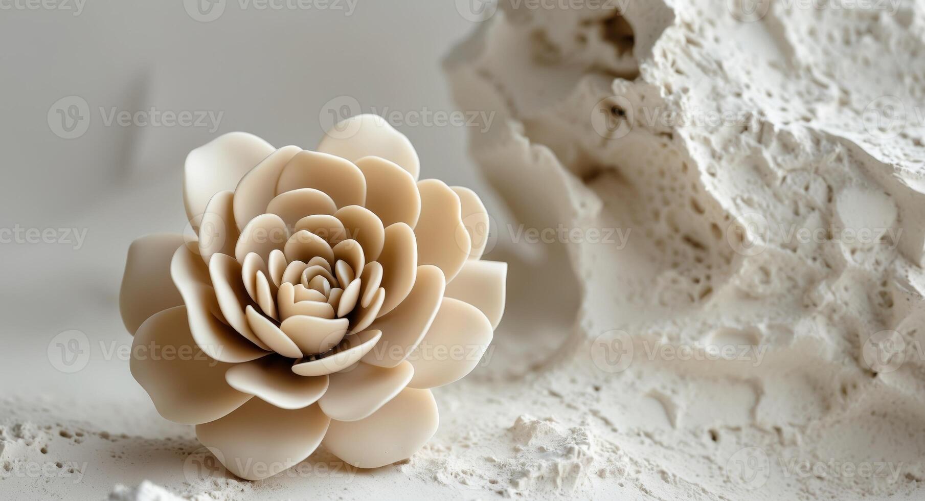 Beige Floral Carving On Textured Background photo