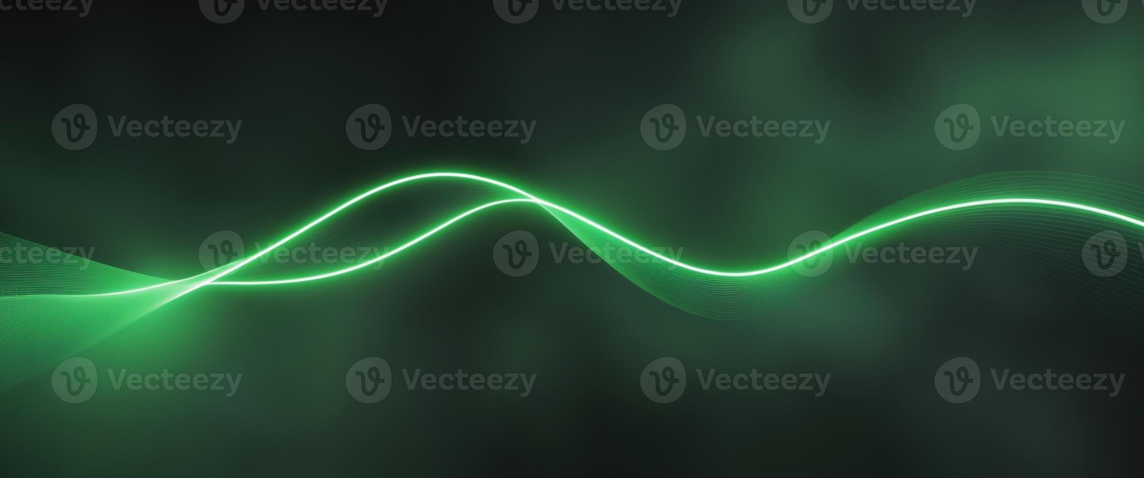 Green digital light wave spreading across a dark abstract background. photo