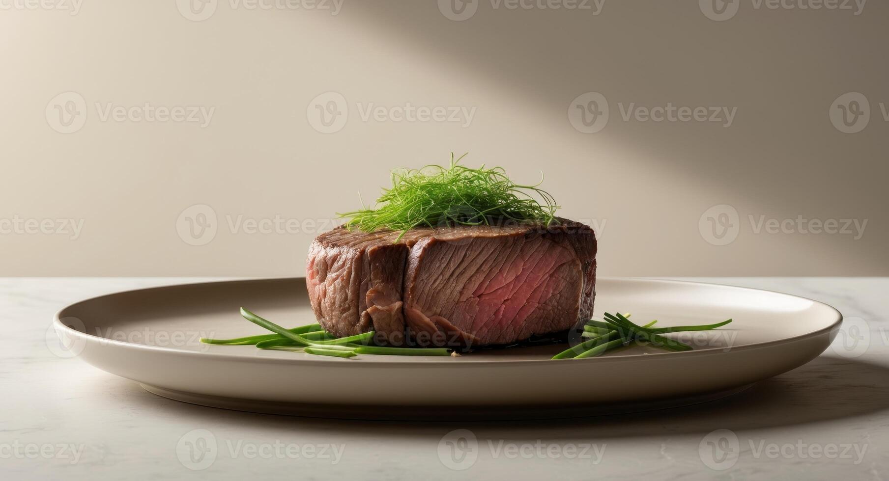 Mouthwatering deliciously Aged Filet with Green Onions. photo
