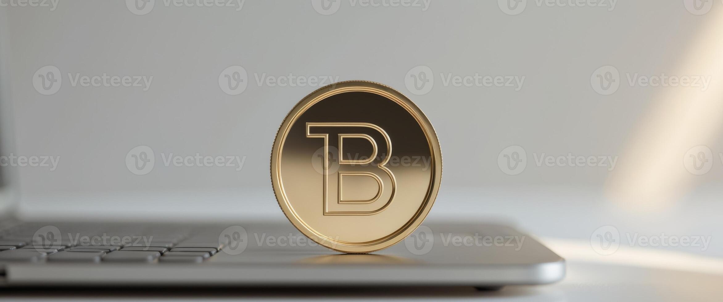A golden coin with the letter B on it is on a computer screen photo