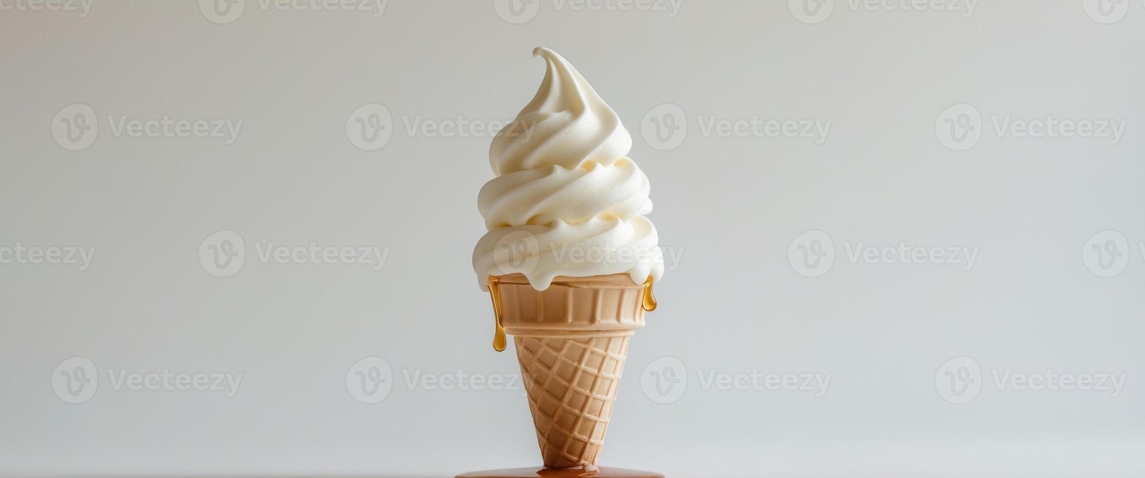 Melting Vanilla Soft Serve Ice Cream Cone photo