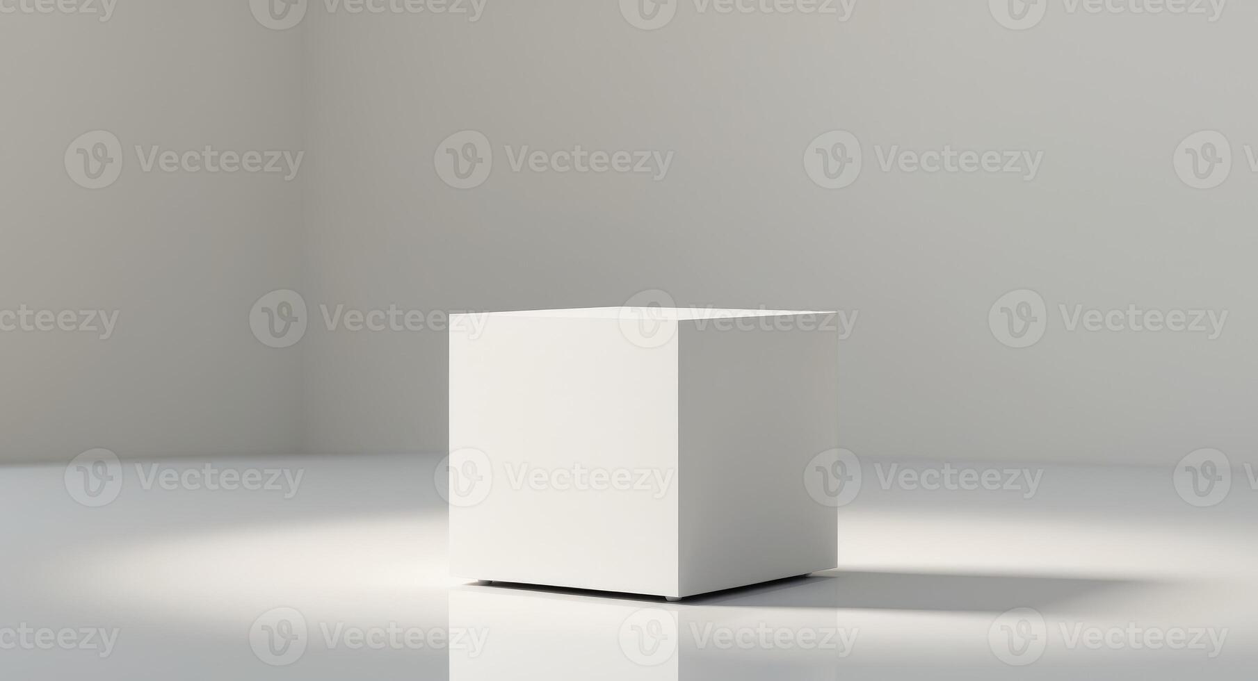 White cube on a glossy surface with soft lighting photo