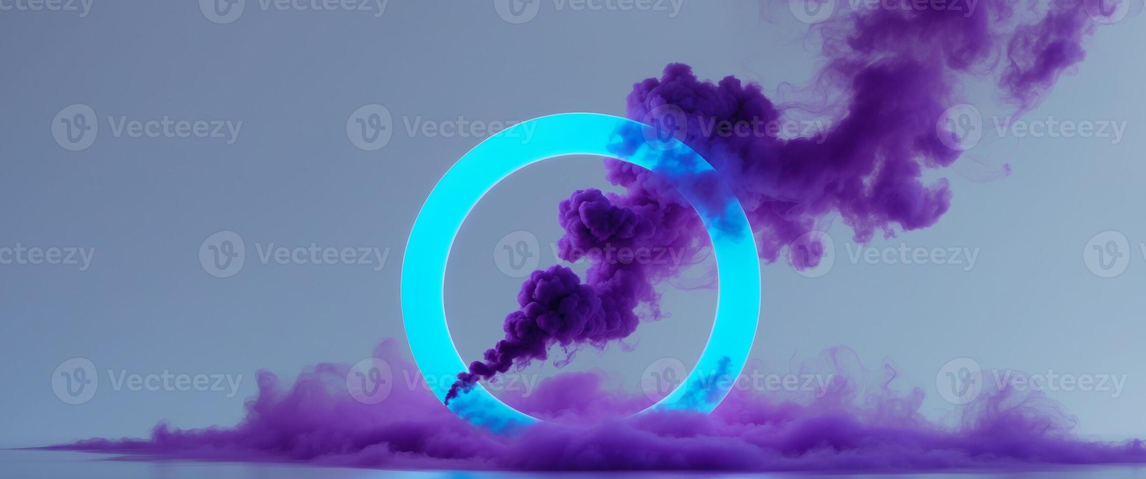 A glowing blue circle is surrounded by a cloud of purple smoke photo