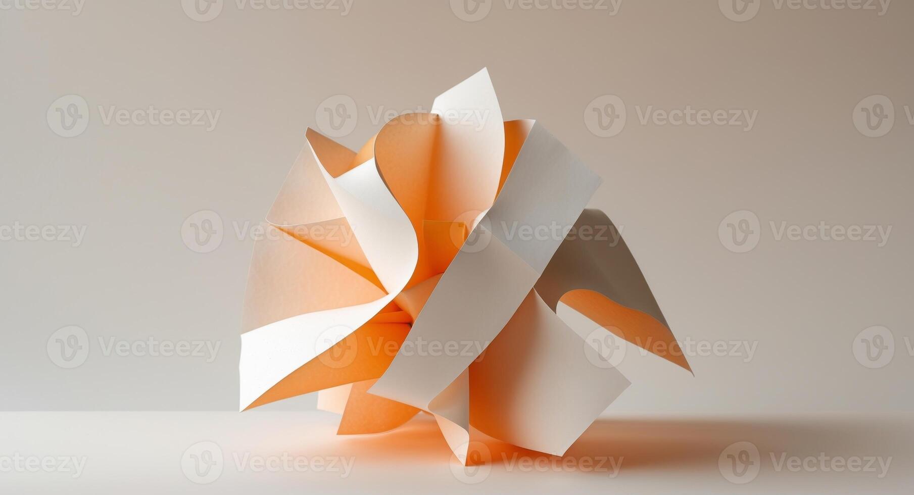 Abstract Paper Sculpture in Modern Art Style with Soft Orange and Cream Colors photo