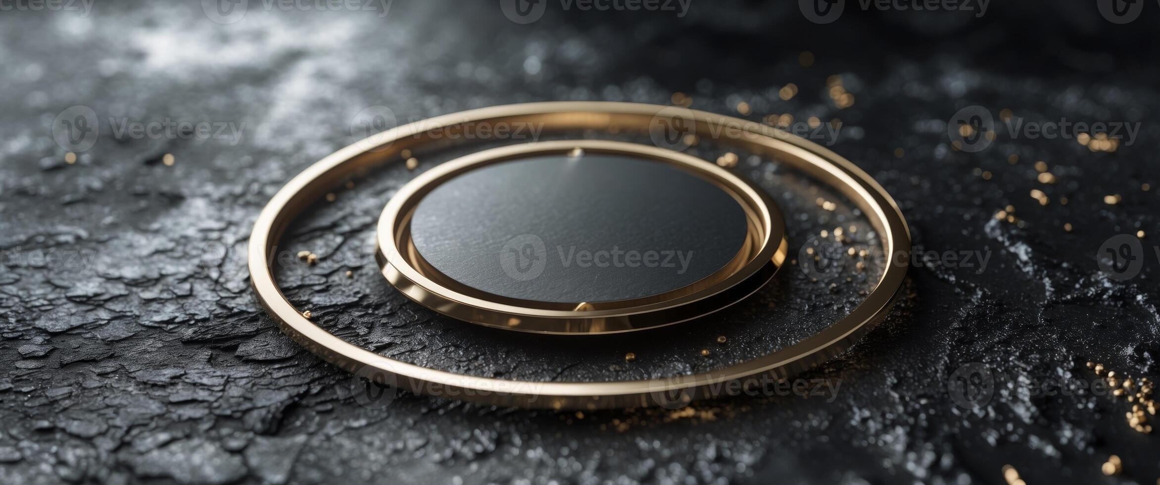 Dark Grunge Metallic Texture with Gold Accents and Circular Emblem photo