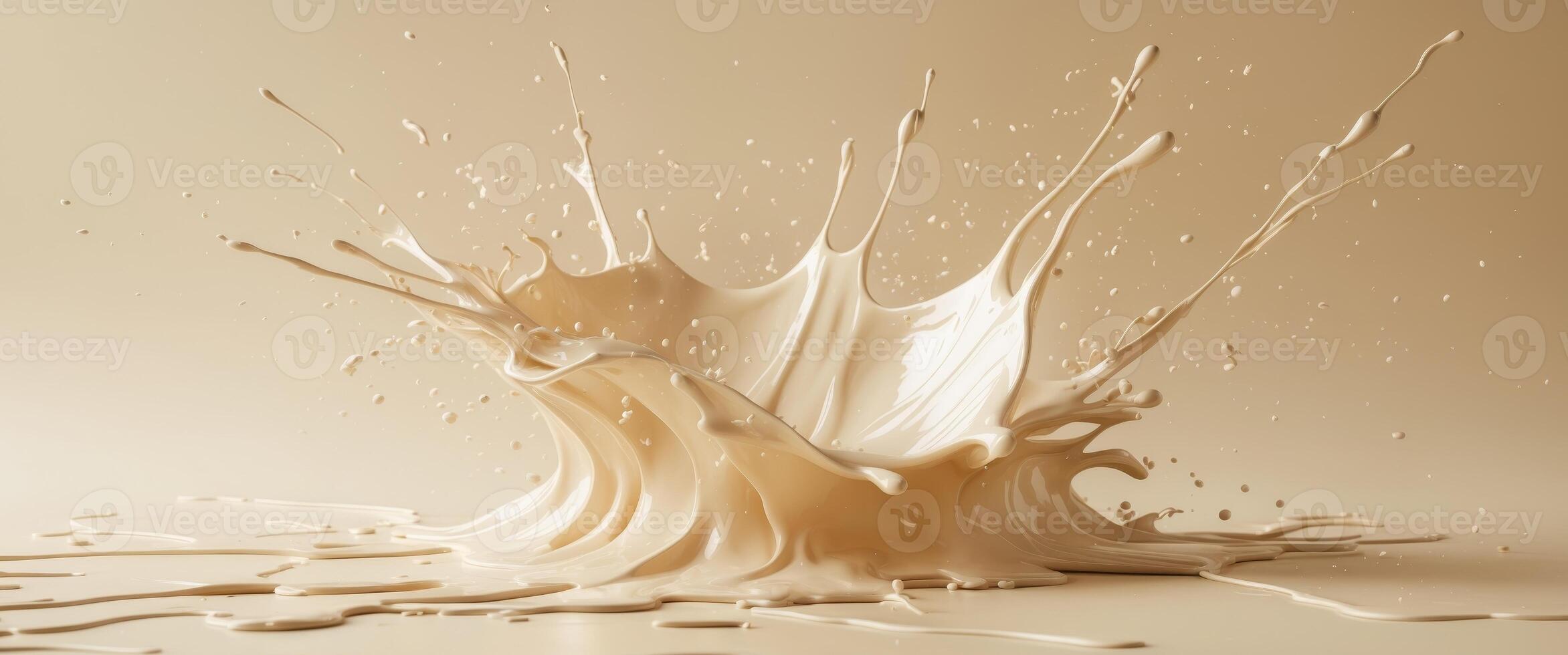 Elegant Cream Splash with Dynamic Splatter on a Soft Golden Background Ideal for Fashion and Beauty Concepts. photo