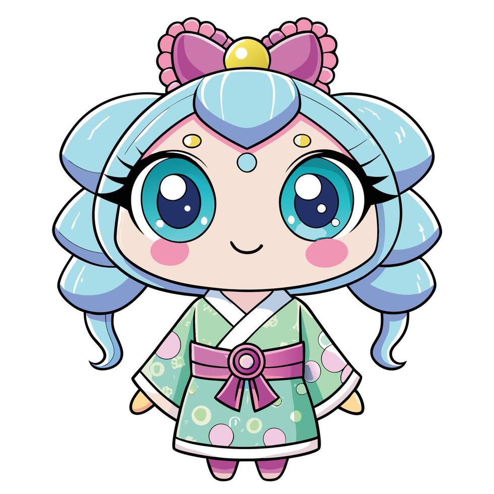 a cartoon character with blue eyes pink hair vector