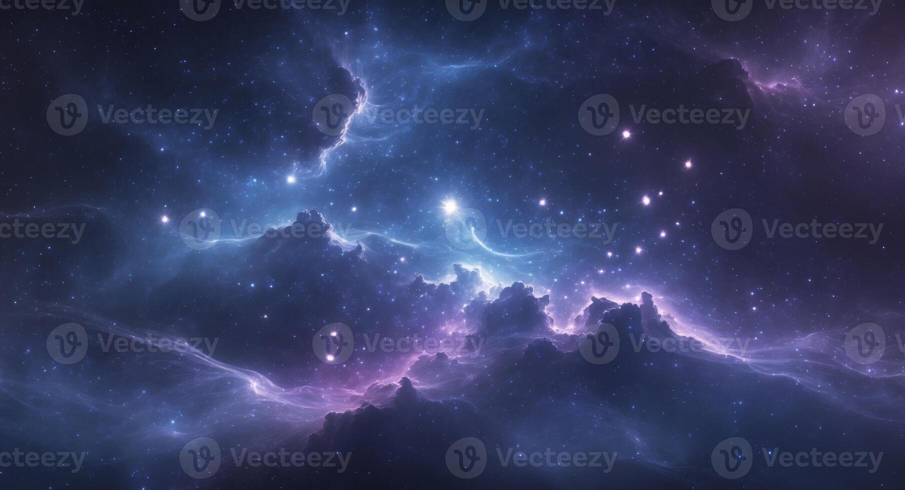 Mystic Blue Nebula with Glowing Star Clusters in Deep Cosmic Space Background photo