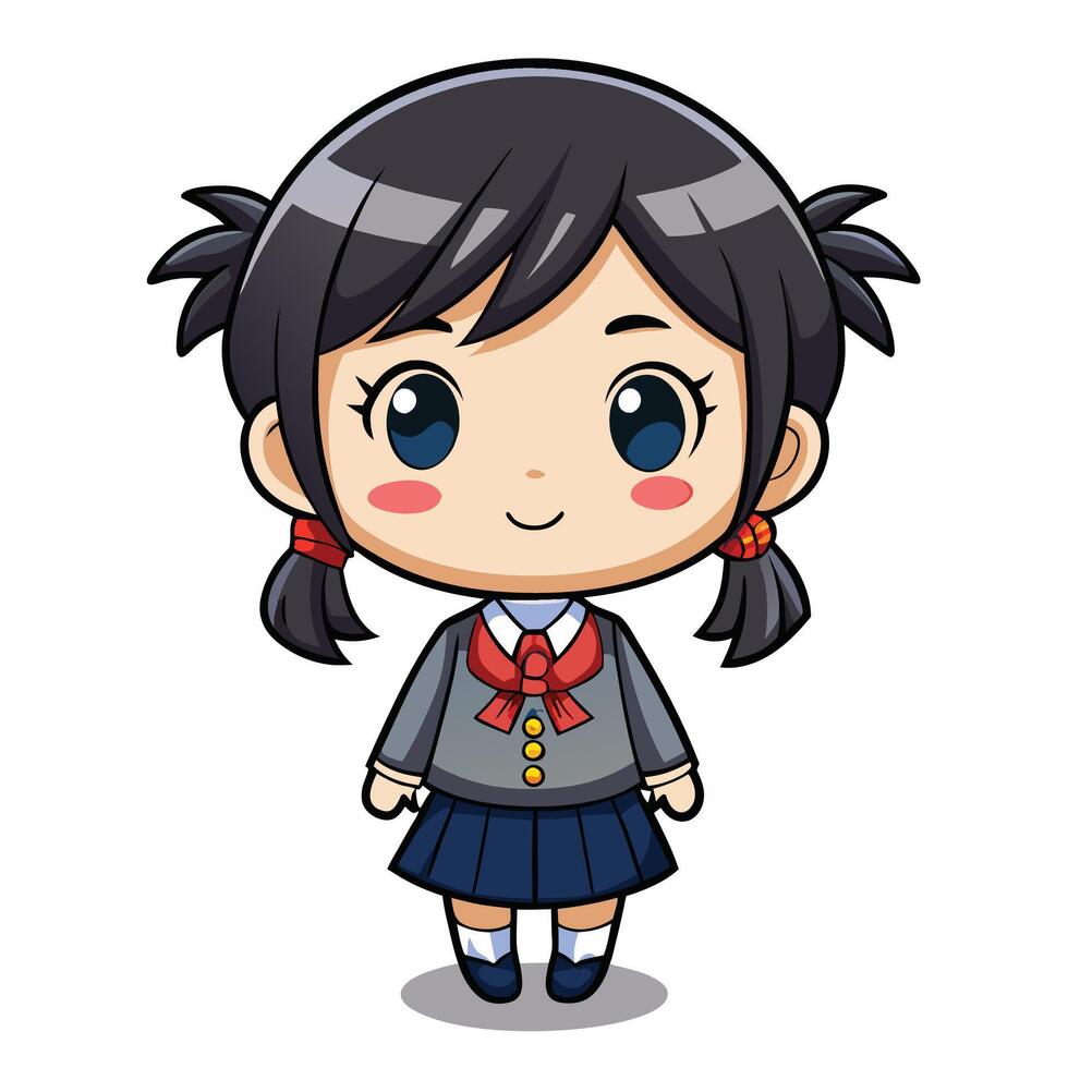 a cartoon girl in school uniform white background vector
