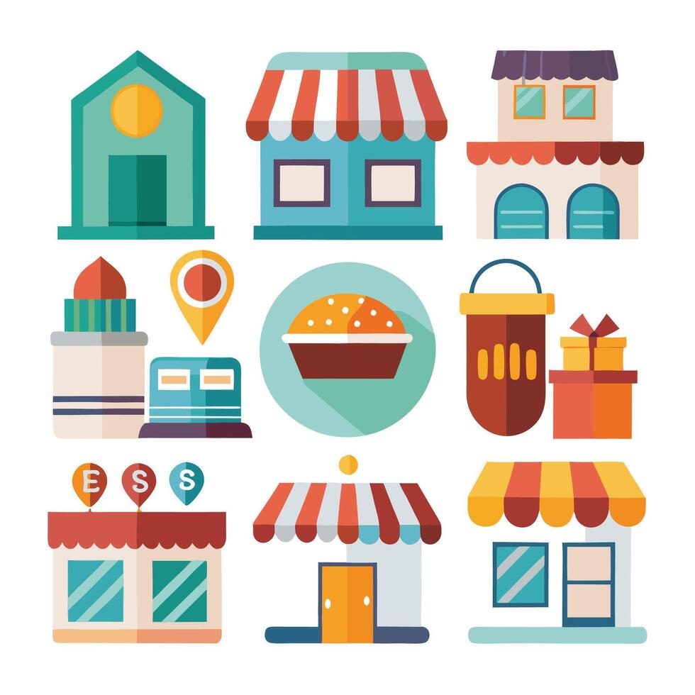 retail store flat icons set, illustration background vector