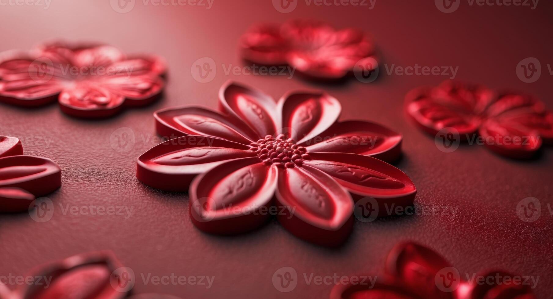 Red Floral Embossed Design on Deep Red Background photo