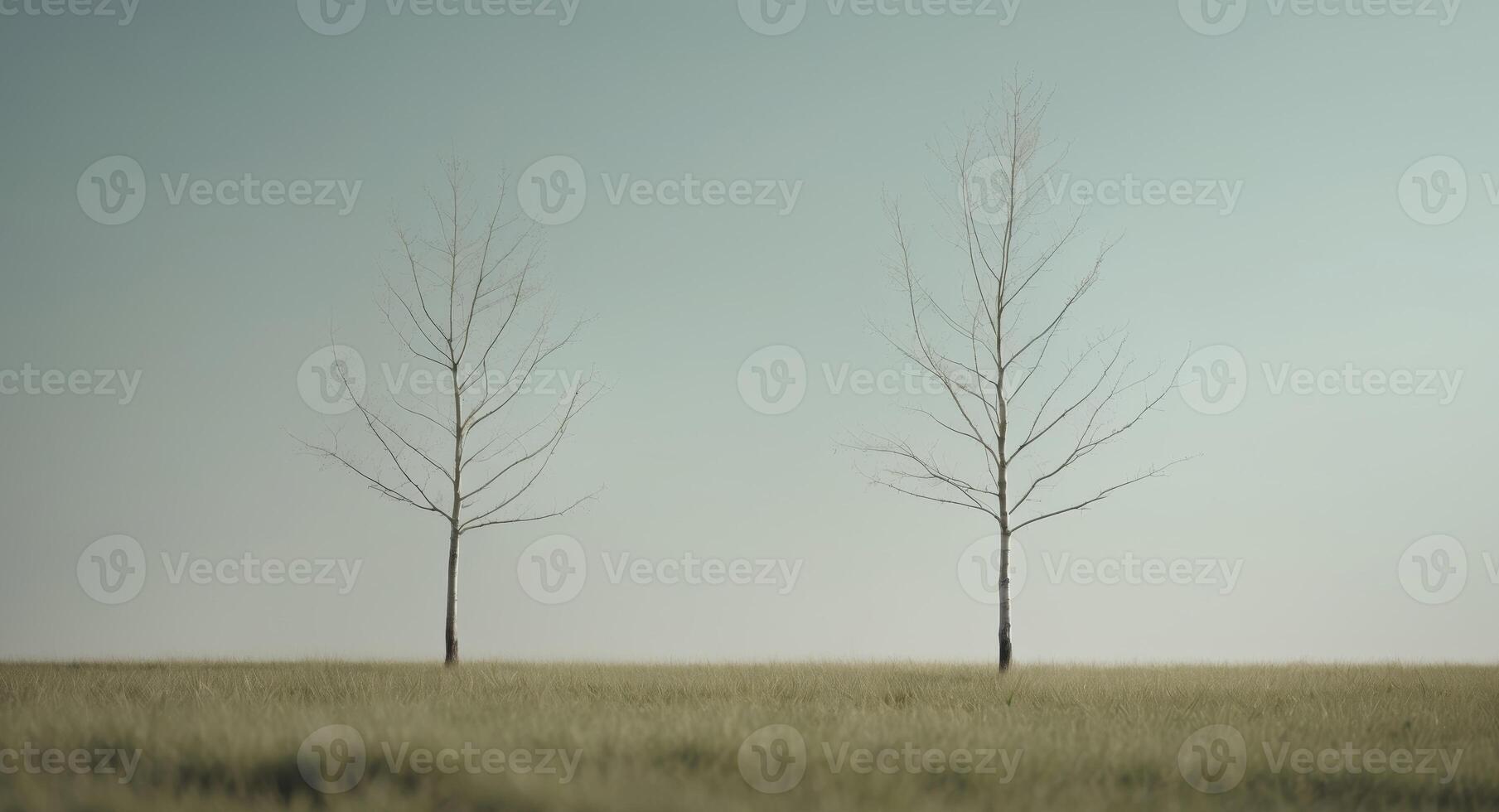 Two trees are standing next to each other in a field. photo