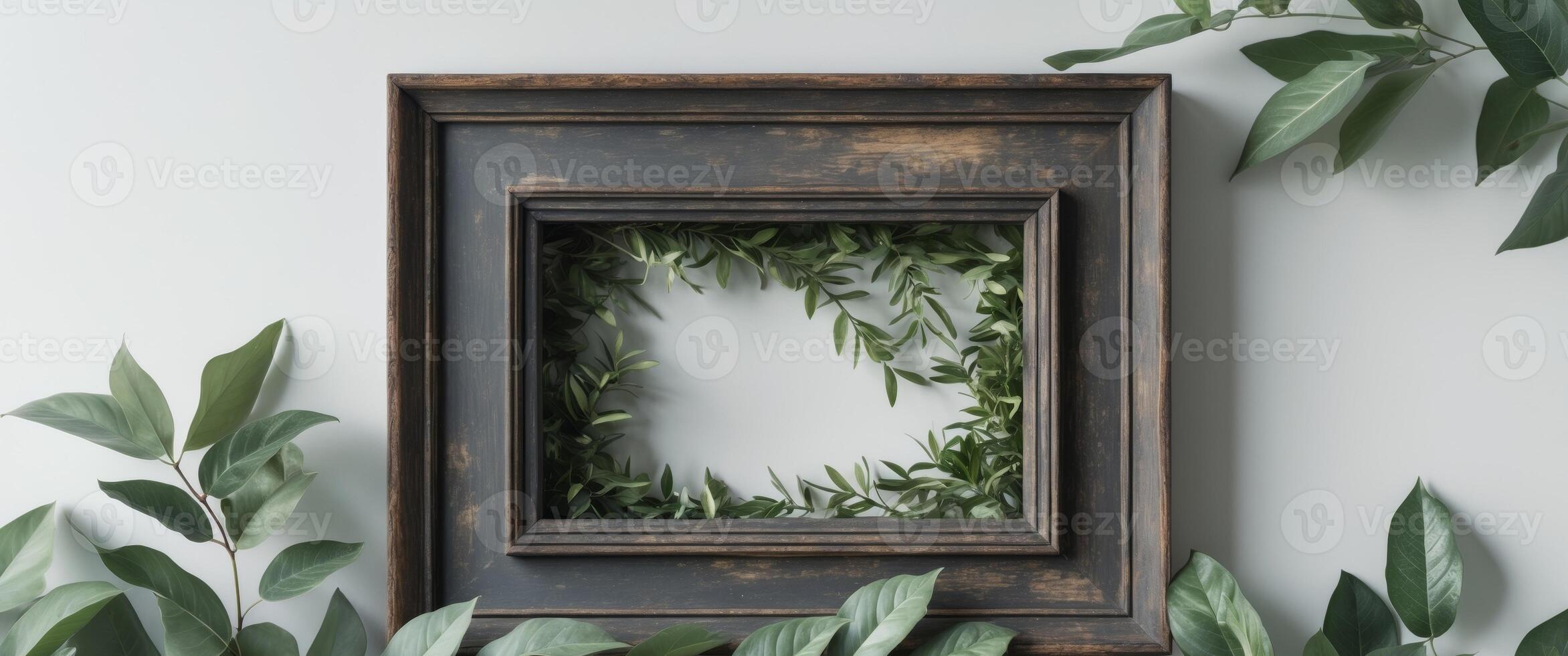 wood christian pass with border of leaves on a darkish wood heritage with replica area photo
