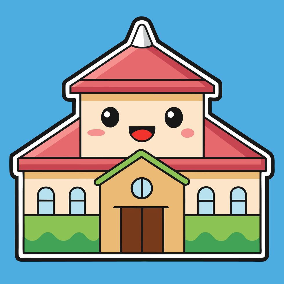 a cartoon house with a red roof and windows vector