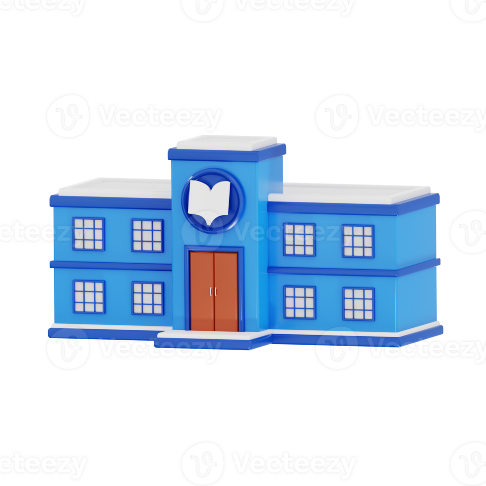 3D Blue School Building with Book Symbol png