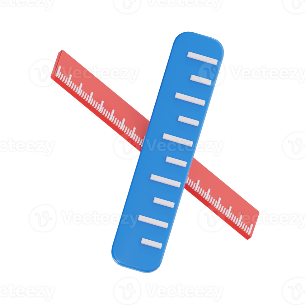 3D Render of School Rulers in Vibrant Colors png