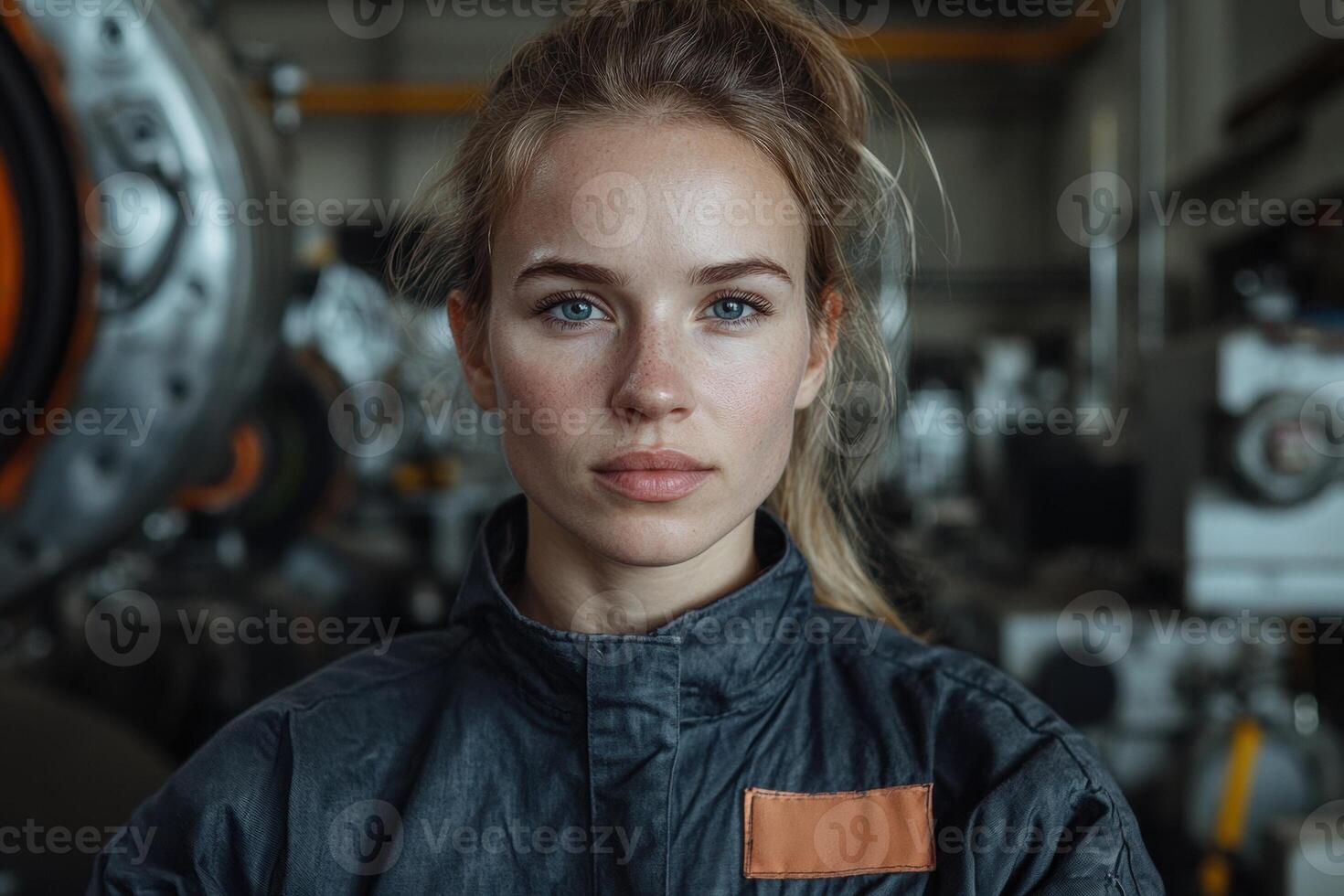 Portrait of a female engineer in a factory. photo