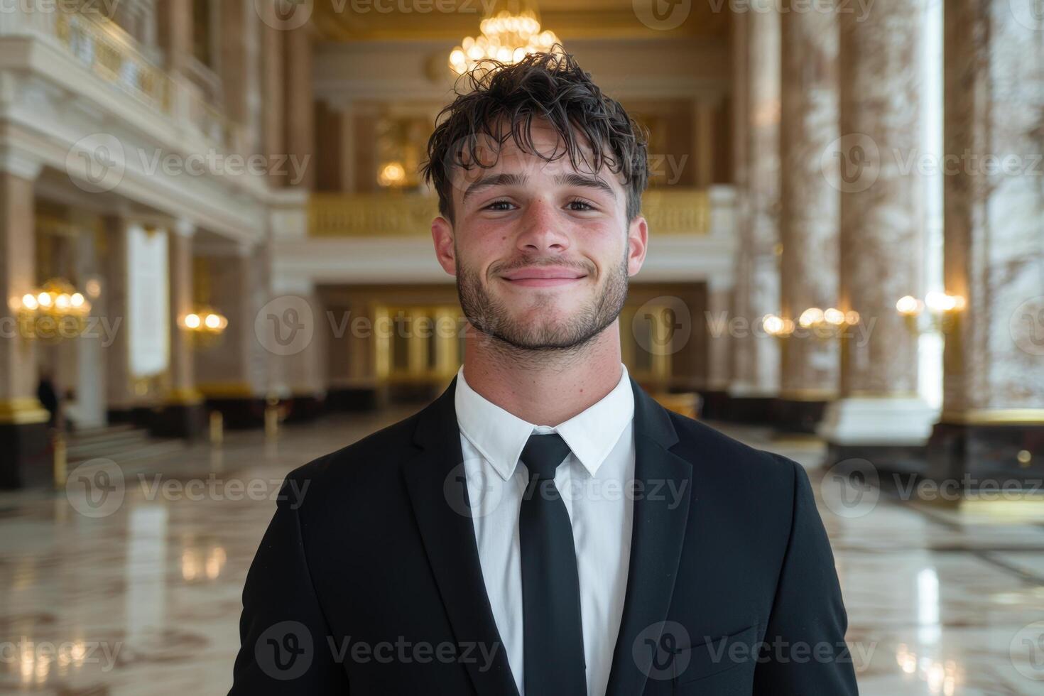 Smiling young man in suit, portrait photo