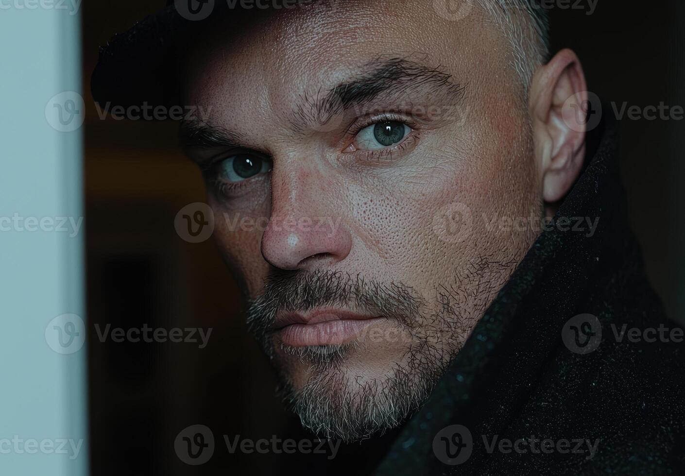 Close up portrait of a man with a serious expression photo